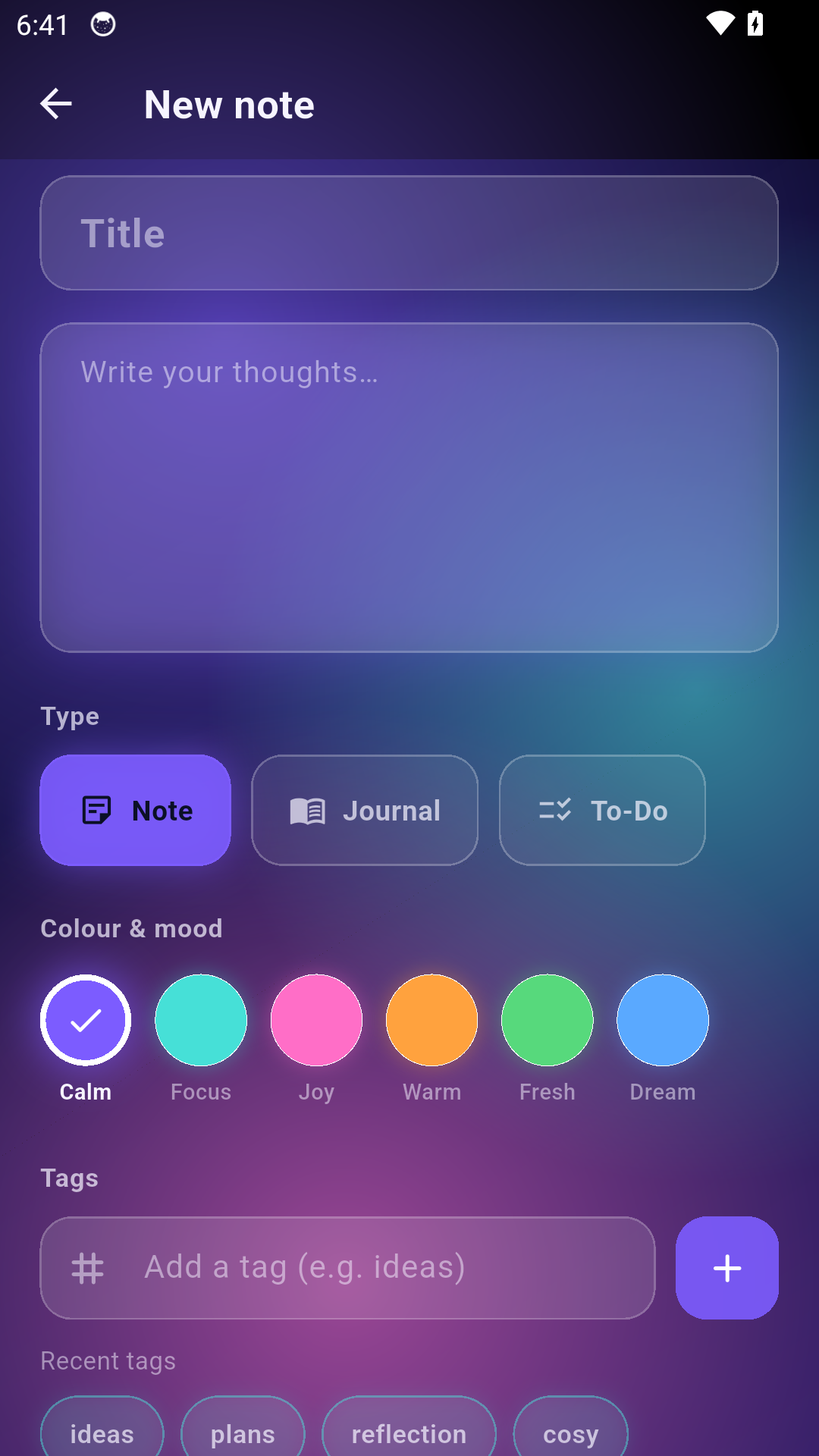 Bright NoteKeeper note creation screen